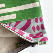 Load image into Gallery viewer, Hand printed zip purse – Pink, green, grey and white