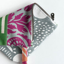 Load image into Gallery viewer, Hand printed zip purse – Pink, green, grey and white