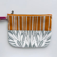 Load image into Gallery viewer, Hand printed zip purse – Grey, magenta, ochre &amp; white