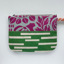 Load image into Gallery viewer, Hand printed zip purse – Pink, green, grey and white
