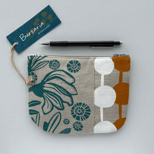Load image into Gallery viewer, Hand printed purse – Small white, ochre &amp; teal