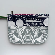 Load image into Gallery viewer, Hand printed zip purse – Navy, green, red &amp; white
