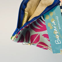 Load image into Gallery viewer, Hand printed purse – Small green, navy &amp; magenta