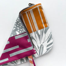 Load image into Gallery viewer, Hand printed zip purse – Grey, magenta, ochre &amp; white