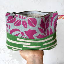 Load image into Gallery viewer, Hand printed zip purse – Pink, green, grey and white