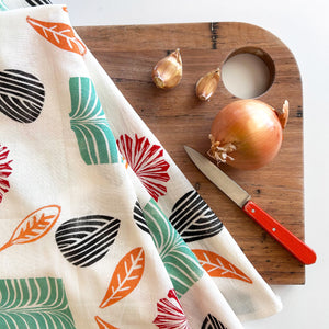 Hand printed flour sack kitchen towel