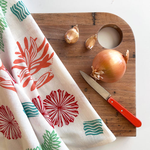 Hand printed flour sack kitchen towel