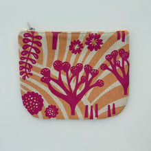 Load image into Gallery viewer, Hand printed purse – Small magenta, purple and ochre