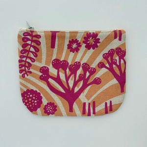 Hand printed purse – Small magenta, purple and ochre