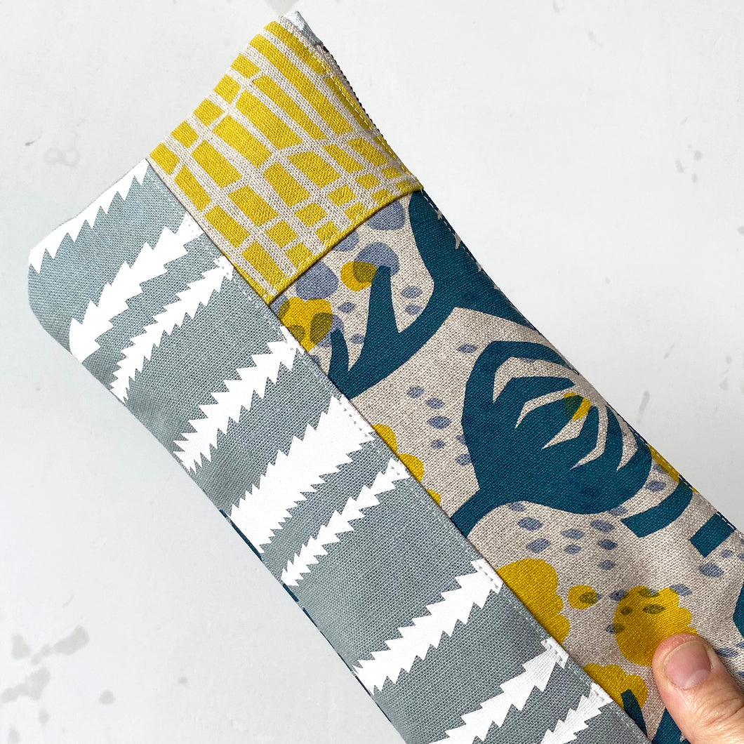 Pencil case – Turquoise, grey & yellow