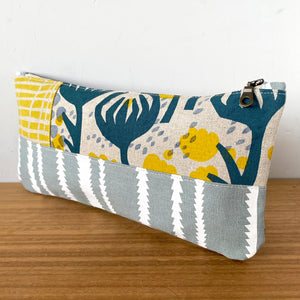 Pencil case – Turquoise, grey & yellow