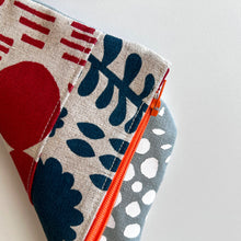 Load image into Gallery viewer, Hand printed purse – Small turquoise, rust red and grey