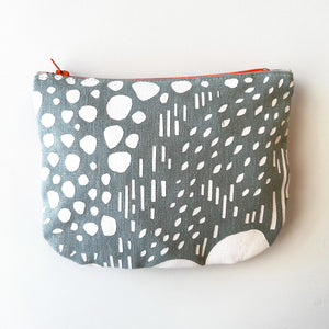 Hand printed purse – Small turquoise, rust red and grey