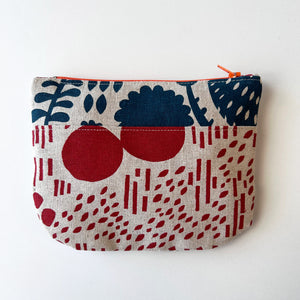 Hand printed purse – Small turquoise, rust red and grey