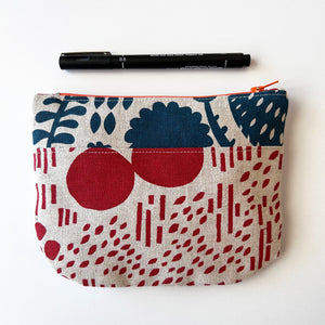 Hand printed purse – Small turquoise, rust red and grey