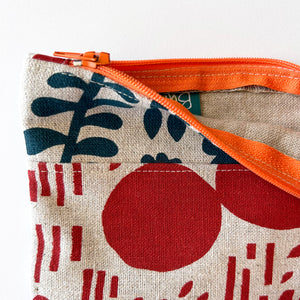 Hand printed purse – Small turquoise, rust red and grey