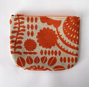 Hand printed purse – Small orange, green and grey