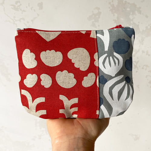 Hand printed purse – Small red and grey