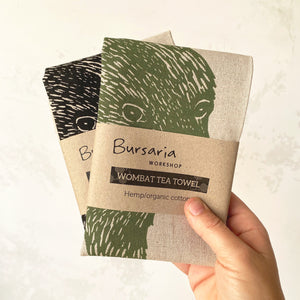 Organic cotton / hemp tea towels – Wombat front + back