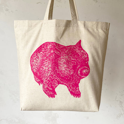Wombat front+back tote bag – Bright pink