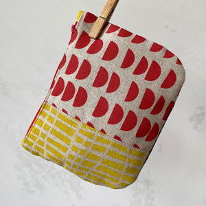 Hand printed purse – Small yellow, red & blue