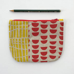 Hand printed purse – Small yellow, red & blue
